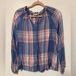 Plaid Pink Blue Blouse, M